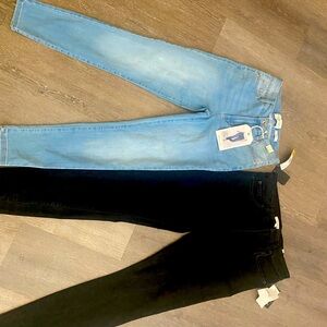 Two pair bundle jeans one black cheetah and one blue skinny